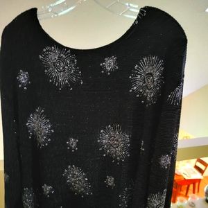 Black long-sleeve sequin blouse